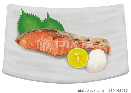 烤鮭魚，盤中盛裝的秋天味道 129448982