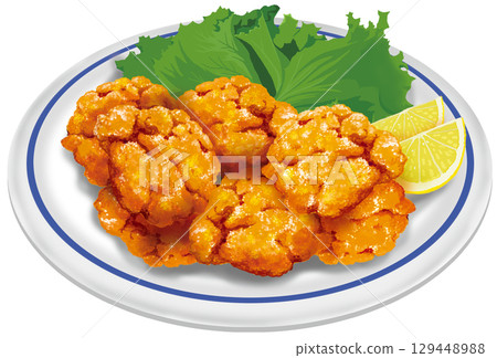 炸雞盛在盤子裡 129448988