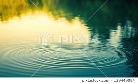 Serene Water Ripples Peaceful Lake Nature Reflection Tranquil Scene Summer Sunlight Green Yellow art 129449094