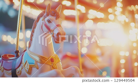 Carousel Horse Festive Lights Fairytale Romantic Whimsical Dreamy Magical Festive Fun Park Nostalgia 129449504