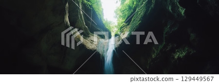 Hidden Waterfall Lush Green Canyon Nature Scene Serenity Tranquil Peaceful Summer Sunlight Rocks Hidden Waterfall Lush Green Canyon Nature Scene Serenity Tranquil Peaceful Summer Sunlight Rocks 129449567