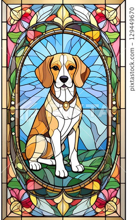 Retro stained glass vertical wallpaper 8 featuring a beagle 129449670