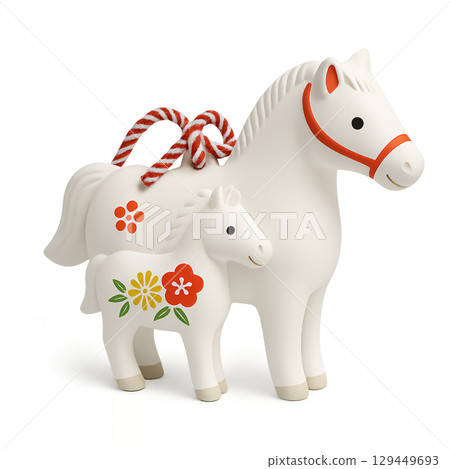 Cute white horse and baby figurine - transparent background 129449693