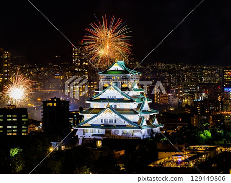 Osaka Castle Tenjin Festival Fireworks 129449806