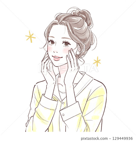 Watercolor and hand-drawn illustration material of women and girls 129449936