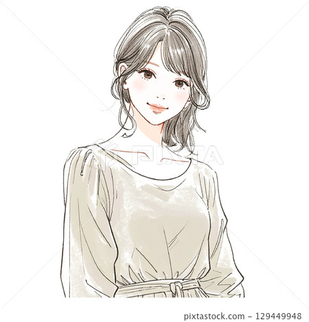 Watercolor and hand-drawn illustration material of women and girls Watercolor and hand-drawn illustration material of women and girls 129449948