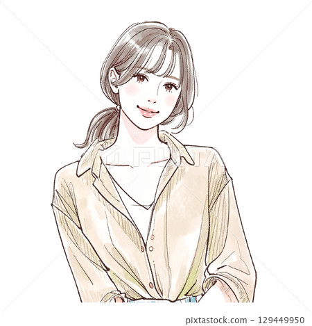 Watercolor and hand-drawn illustration material of women and girls 129449950