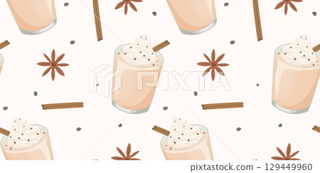 Egg-nog seamless pattern. Illustration for decoration menu, fabric, wrapping and textile 129449960