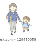 A boy walking hand in hand with his mother 129450059