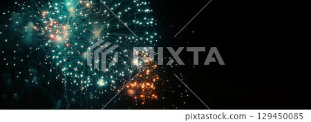 Banner Green firework in night time celebrate national holiday. Green Firework celebrate anniversary happy new year 2024 4th of july holiday festival. Countdown New year 2025 festival with copy space Banner Green firework in night time celebrate national holiday. Green Firework celebrate anniversary happy new year 2024 4th of july holiday festival. Countdown New year 2025 festival with copy space 129450085
