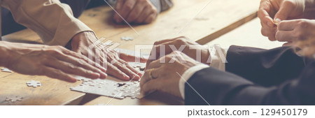 Banner close up hands group of Business People meeting in conference room. Panorama business team brainstorming partner teamwork. Close up hand Team meeting partnership trust teamwork with copy space 129450179