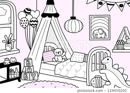 Baby room postcard pink background 129450202