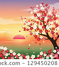 日落與日本梅花的風景 129450208