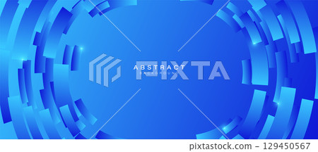 Blue rectangle, circle lines, abstract background with futuristic hi technology concept background. Geometric stripe line 129450567