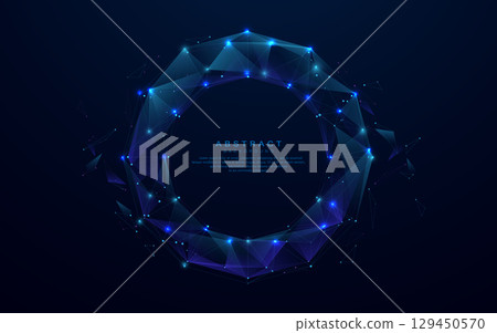 Abstract circle loop sign with futuristic hi technology. Low poly polygon wireframe Abstract circle loop sign with futuristic hi technology. Low poly polygon wireframe 129450570