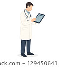 A doctor in a white coat checking an electronic medical record 129450641