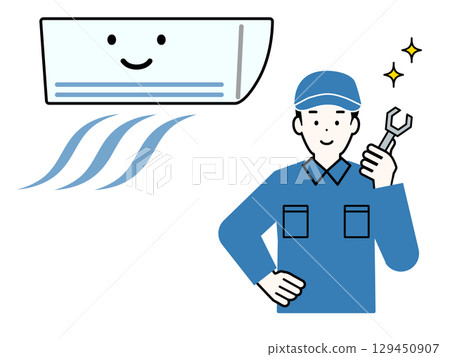 Illustration set for air conditioners, air conditioning equipment, and air conditioning construction Illustration set for air conditioners, air conditioning equipment, and air conditioning construction 129450907