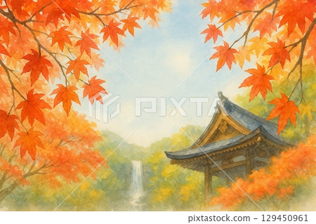 秋天的樹葉和神社 秋天的樹葉和神社 129450961