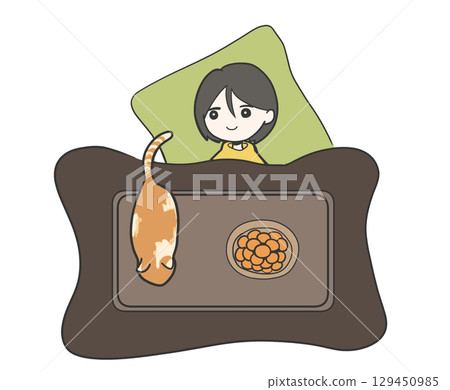 Woman and cat sleeping in a kotatsu. Oranges on the table. | Woman, cat, kotatsu, oranges, cute, mascot Woman and cat sleeping in a kotatsu. Oranges on the table. | Woman, cat, kotatsu, oranges, cute, mascot 129450985