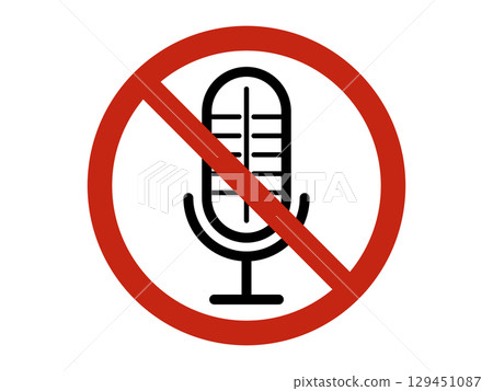 No Microphone Icon. Red Prohibition Sign with Microphone Symbol, Mute Audio, Silence Concept, Sound Off, Vector Illustration for Apps, Interfaces, Websites, Presentations, and Media Design 129451087