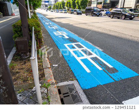A "normal bicycle lane" installed on the left side of the road A "normal bicycle lane" installed on the left side of the road 129451121