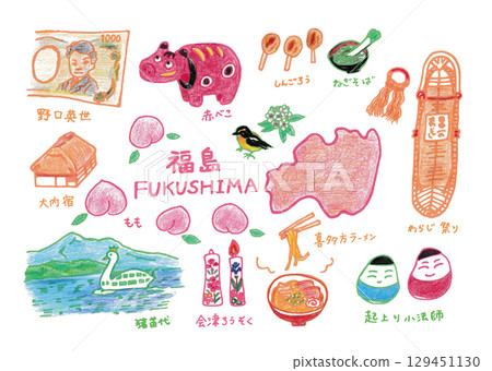 A cute and relaxed illustration set of Fukushima Prefecture A cute and relaxed illustration set of Fukushima Prefecture 129451130