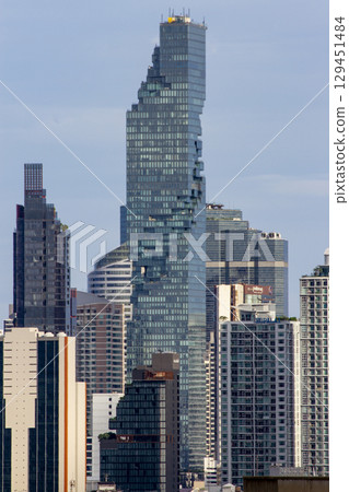 Skyscrapers In Central Of Bangkok City With King Power MahaNakhon Building At Center, Thailand. 129451484