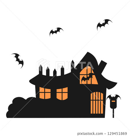 Spooky illustration of a bat-infested house for Halloween Spooky illustration of a bat-infested house for Halloween 129451869