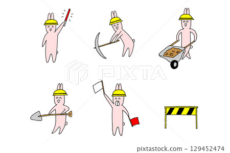 Rabbits working at a construction site set Rabbits working at a construction site set 129452474