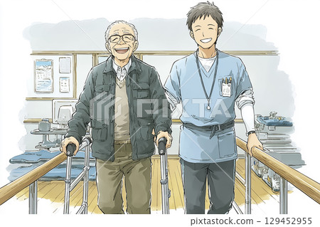 護理人員和正在康復中的老年人 護理人員和正在康復中的老年人 129452955