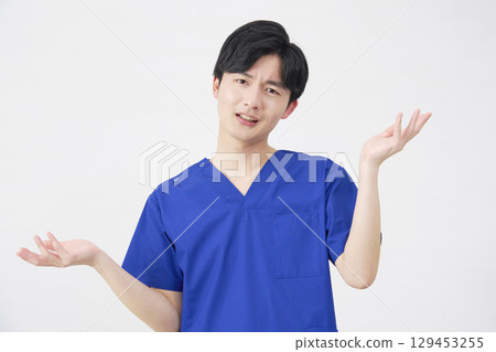 Doctor, nurse, dentist, caregiver, male, give up, white background 129453255