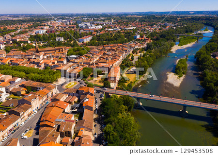 Aerial view of Muret city in Haute-Garonne, France 129453508