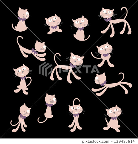 可愛的貓咪插畫素材合集， 129453614