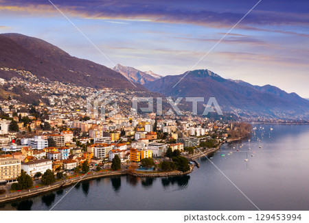 Picturesque aerial view of Swiss town Locarno 129453994