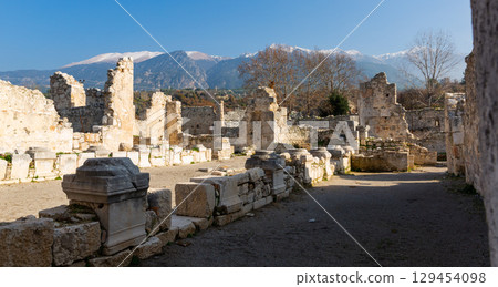 Ruins of Christian basilica in ancient Lycian settlement of Tlos, Turkey 129454098