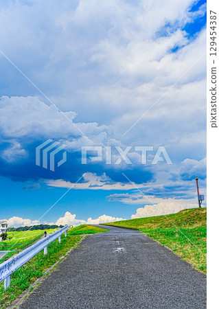 Summer blue sky and white clouds 129454387