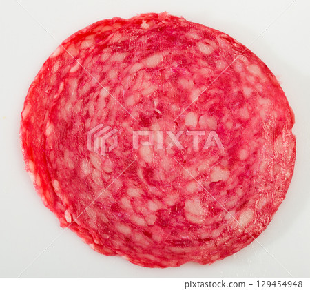 Smoked salami sausage slices Smoked salami sausage slices 129454948
