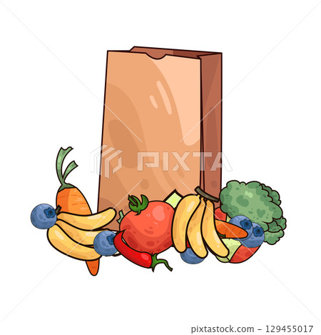 illustration of paper bag with vegetables and fruits 129455017
