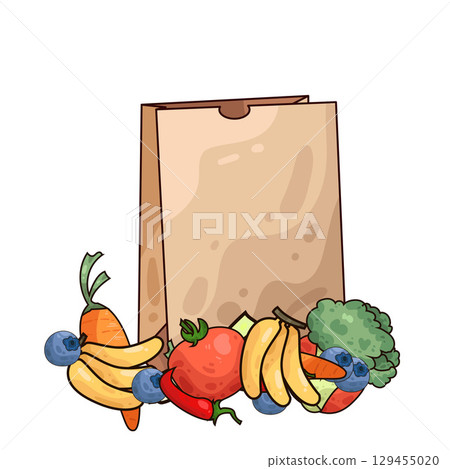 illustration of paper bag with vegetables and fruits 129455020
