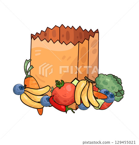 illustration of paper bag with vegetables and fruits 129455021