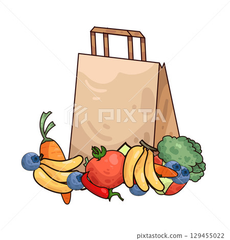 illustration of paper bag with vegetables and fruits 129455022