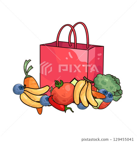 illustration of paper bag with vegetables and fruits 129455041