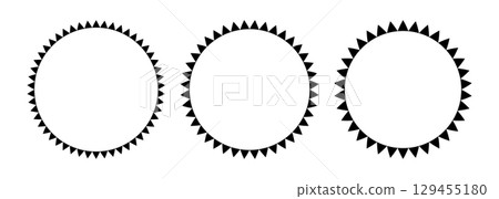 African pattern circle frame. Mexican ethnic motif border. Triangular ornament round frame. Sun stamp. African ethnic culture ornament Vector illustration isolated on white background 129455180