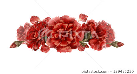 Red carnation flower in horizontal arrangement as a symbol of the Portuguese revolution on April 25,1974,freedom from totalitarian regime in the state Isolated Watercolor clipart in vintage style Red carnation flower in horizontal arrangement as a symbol of the Portuguese revolution on April 25,1974,freedom from totalitarian regime in the state Isolated Watercolor clipart in vintage style 129455230