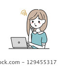 A woman who worries in front of a computer 129455317