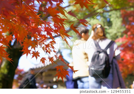 犬山寂光院：欣賞鐘樓與紅葉的男女 129455351