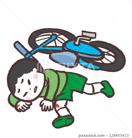 Illustration of a boy falling off a bicycle Illustration of a boy falling off a bicycle 129455413