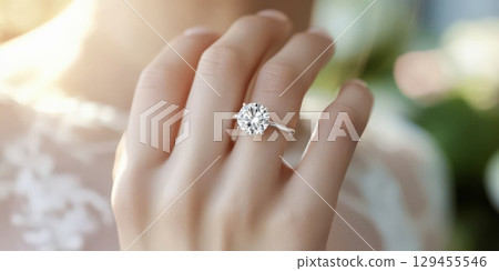 Engagement ring hand elegant diamond jewelry romantic love moment 129455546