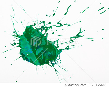 Green paint spot on paper, colorfull artistic image on white background 129455688