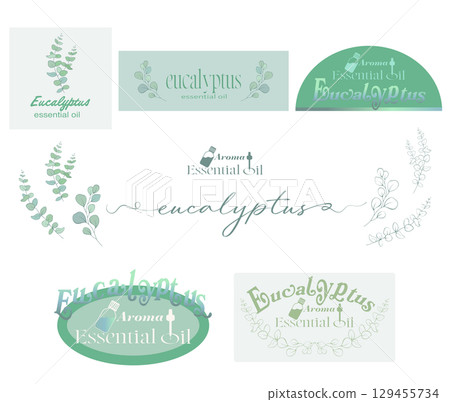 Eucalyptus essential oil logo and illustration Eucalyptus essential oil logo and illustration 129455734